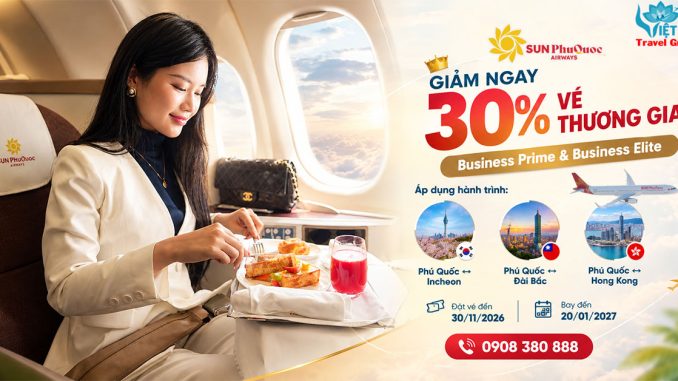 Sun PhuQuoc Airways giảm 30% vé Business Prime và Business Elite