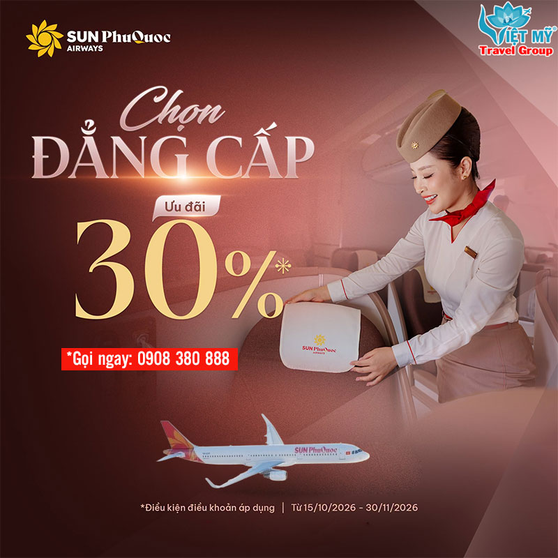 Sun PhuQuoc Airways giảm 30% vé Business Prime và Business Elite
