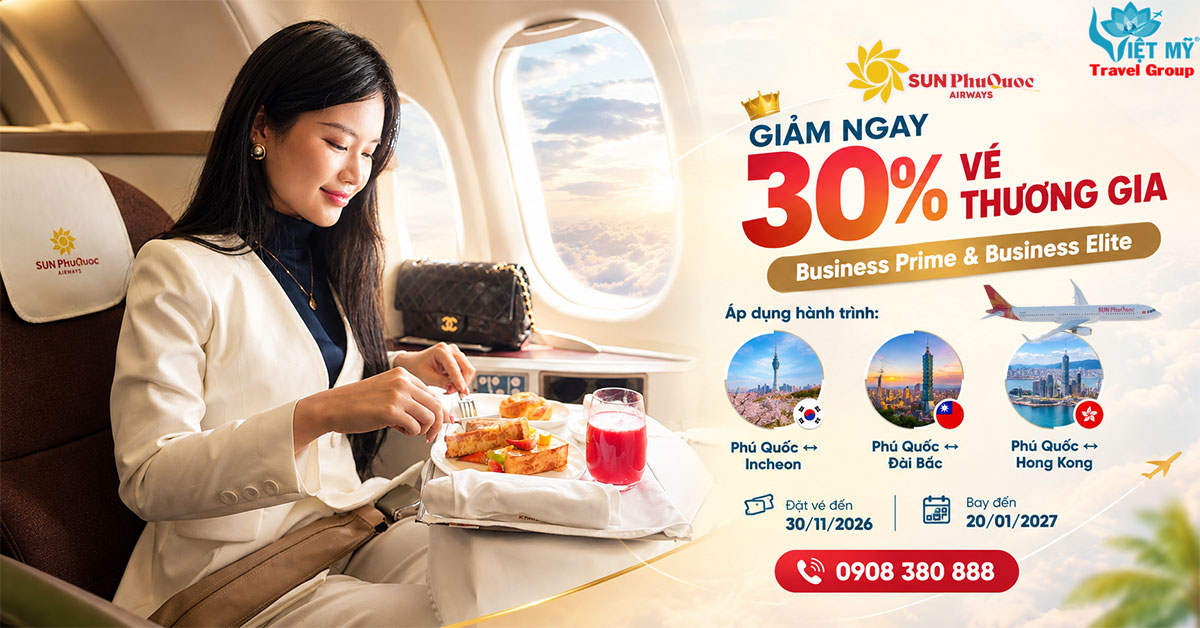 Sun PhuQuoc Airways giảm 30% vé Business Prime và Business Elite