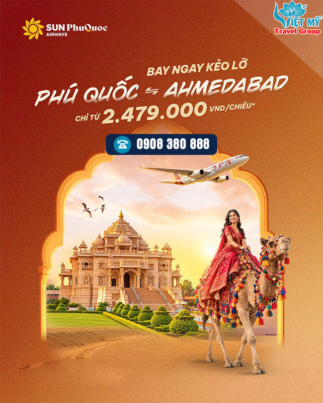 Vé máy bay Phú Quốc - Ahmedabad hãng Sun PhuQuoc Airways, giá chỉ từ 2.479.000 VNĐ/chiều