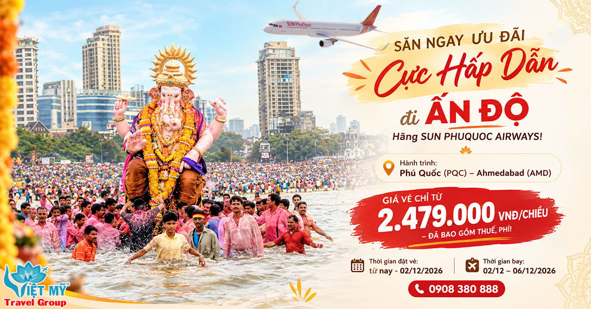Vé máy bay Phú Quốc - Ahmedabad hãng Sun PhuQuoc Airways, giá chỉ từ 2.479.000 VNĐ/chiều