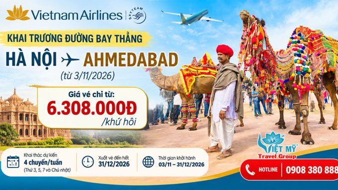 Vietnam Airlines khai trương đường bay thẳng Hà Nội - Ahmedabad từ 3/11/2026