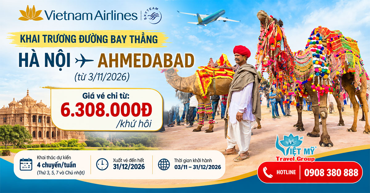 Vietnam Airlines khai trương đường bay thẳng Hà Nội - Ahmedabad từ 3/11/2026